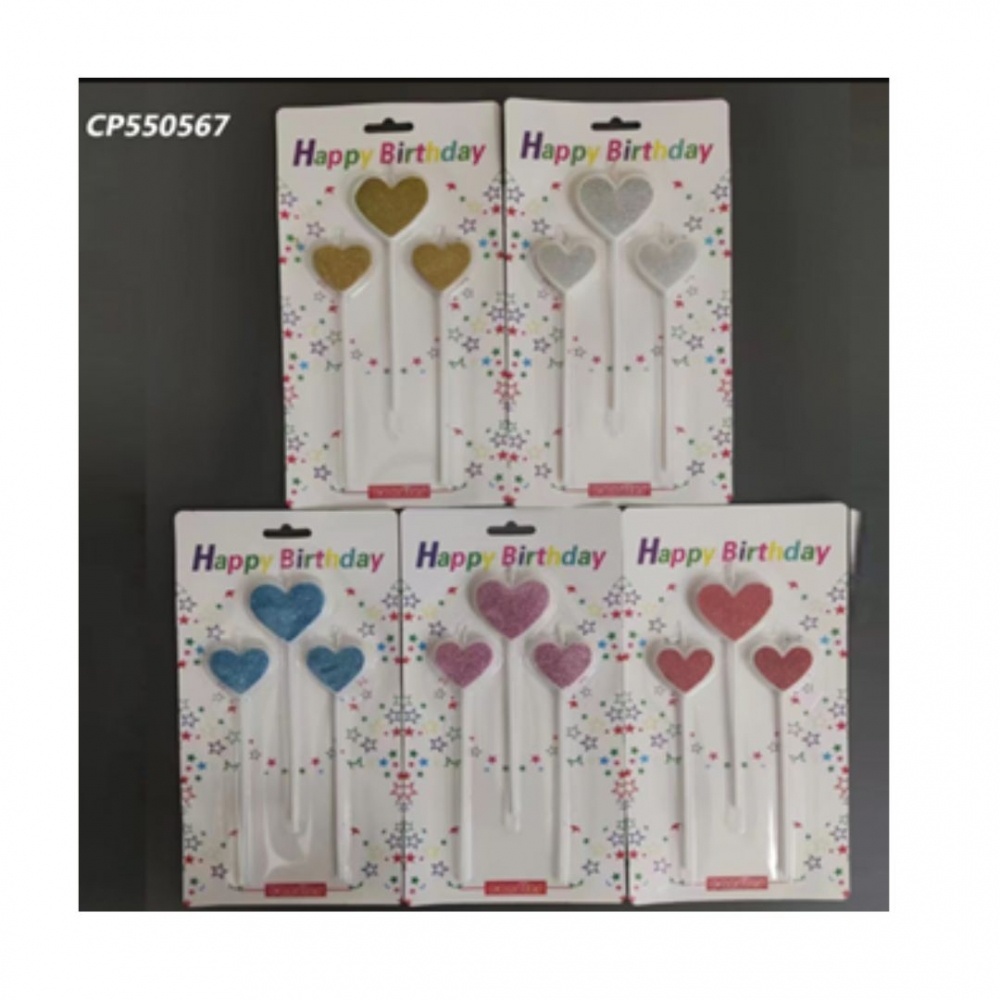 VELA PALITO CORAZON ESCARCHADA X 3