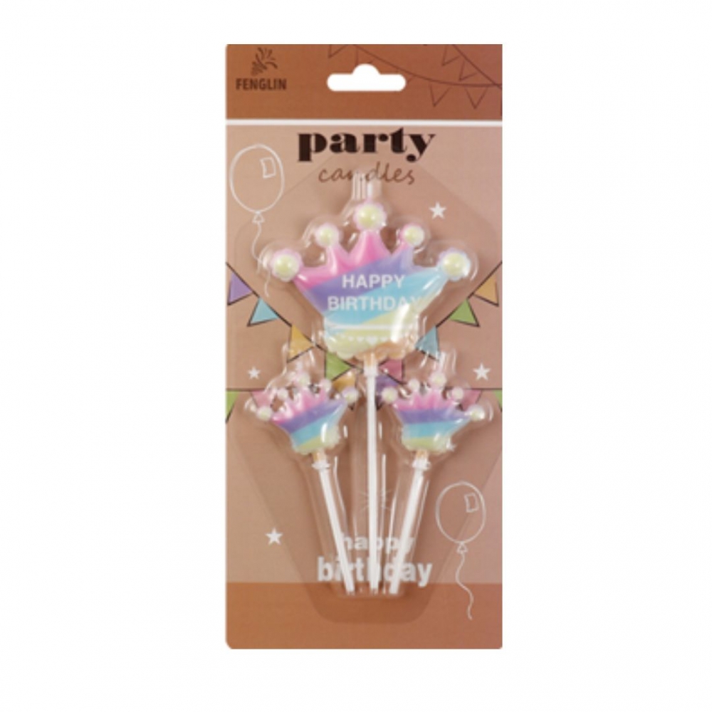 VELA GLOBO CORONA X 3 PASTEL