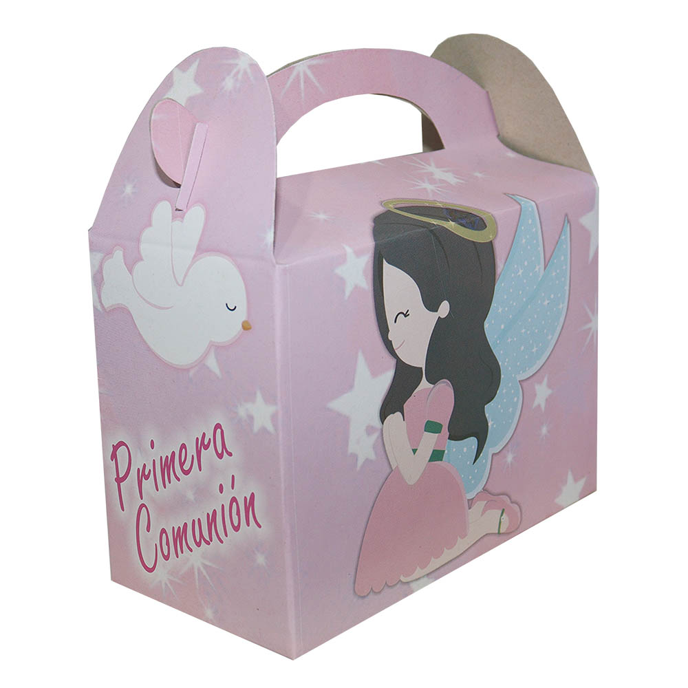 CAJA TEMATICA X 6 P/COMUNION ROSADO