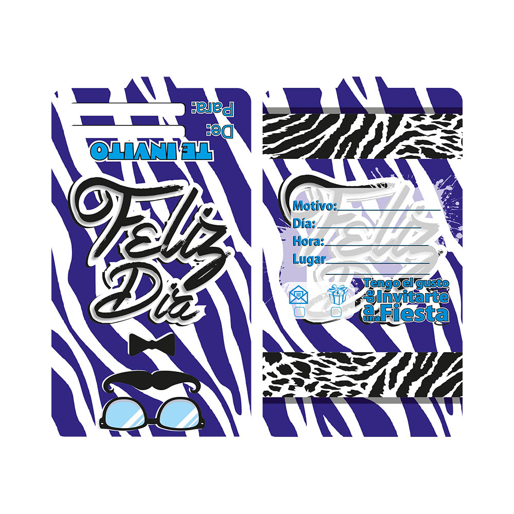 TARJETA TEMATICO X 12 ANIMAL PRINT AZUL