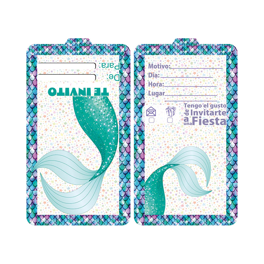 TARJETA TEMATICO X 12 COLA DE SIRENA 