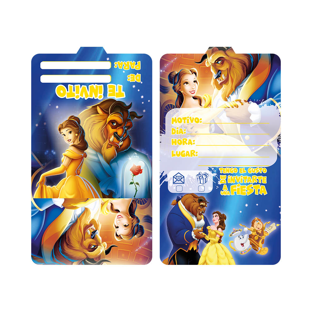 TARJETA INFANTIL X 12 LA BELLA Y LA BESTIA 
