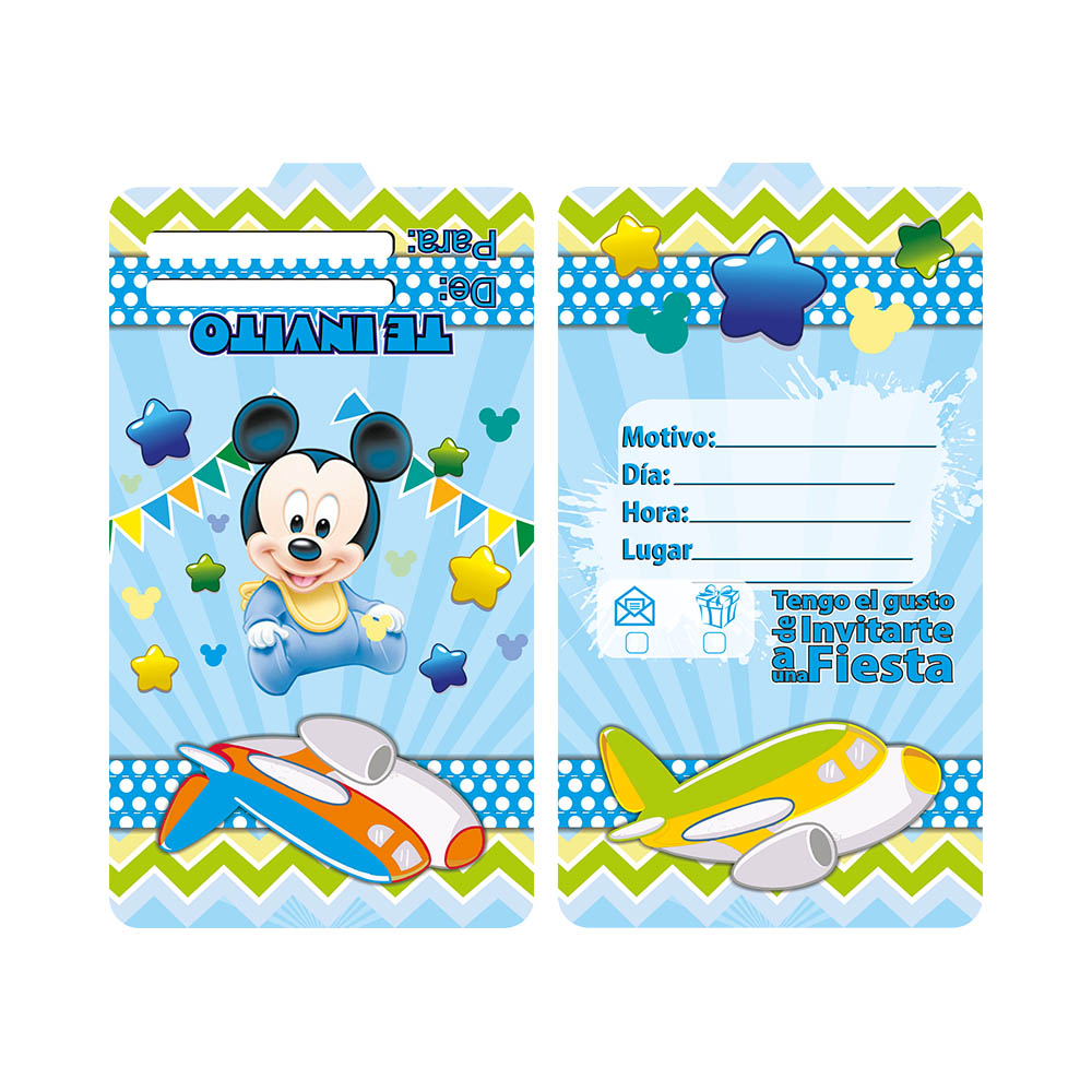 TARJETA TEMATICO X 12 MICKEY BEBE 