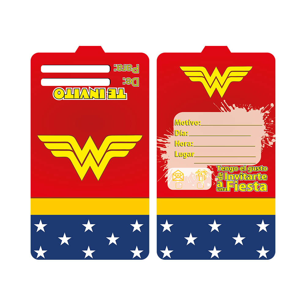 TARJETA TEMATICO X 12 MUJER MARAVILLA ESC 