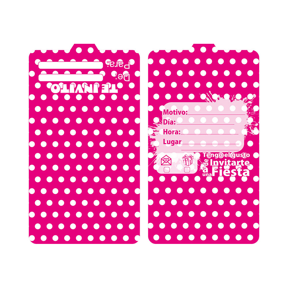 TARJETA TEMATICO X 12 POLKA FUCSIA