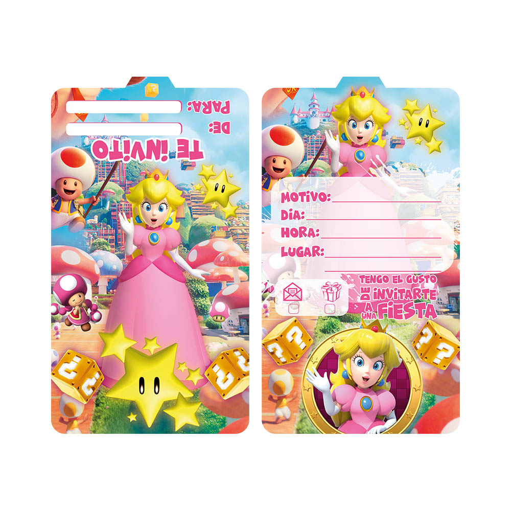 TARJETA INFANTIL X 12 PRINCESA PEACH  