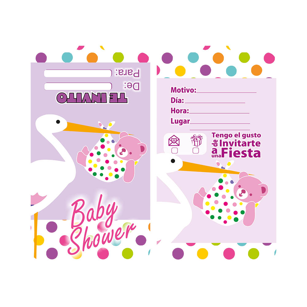 TARJETA TEMATICO X 12 SHOWER CIGUENA LILA