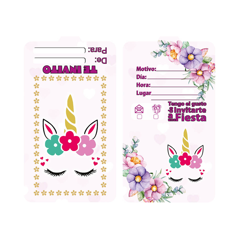 TARJETA TEMATICO X 12 UNICORNIO PESTANAS 