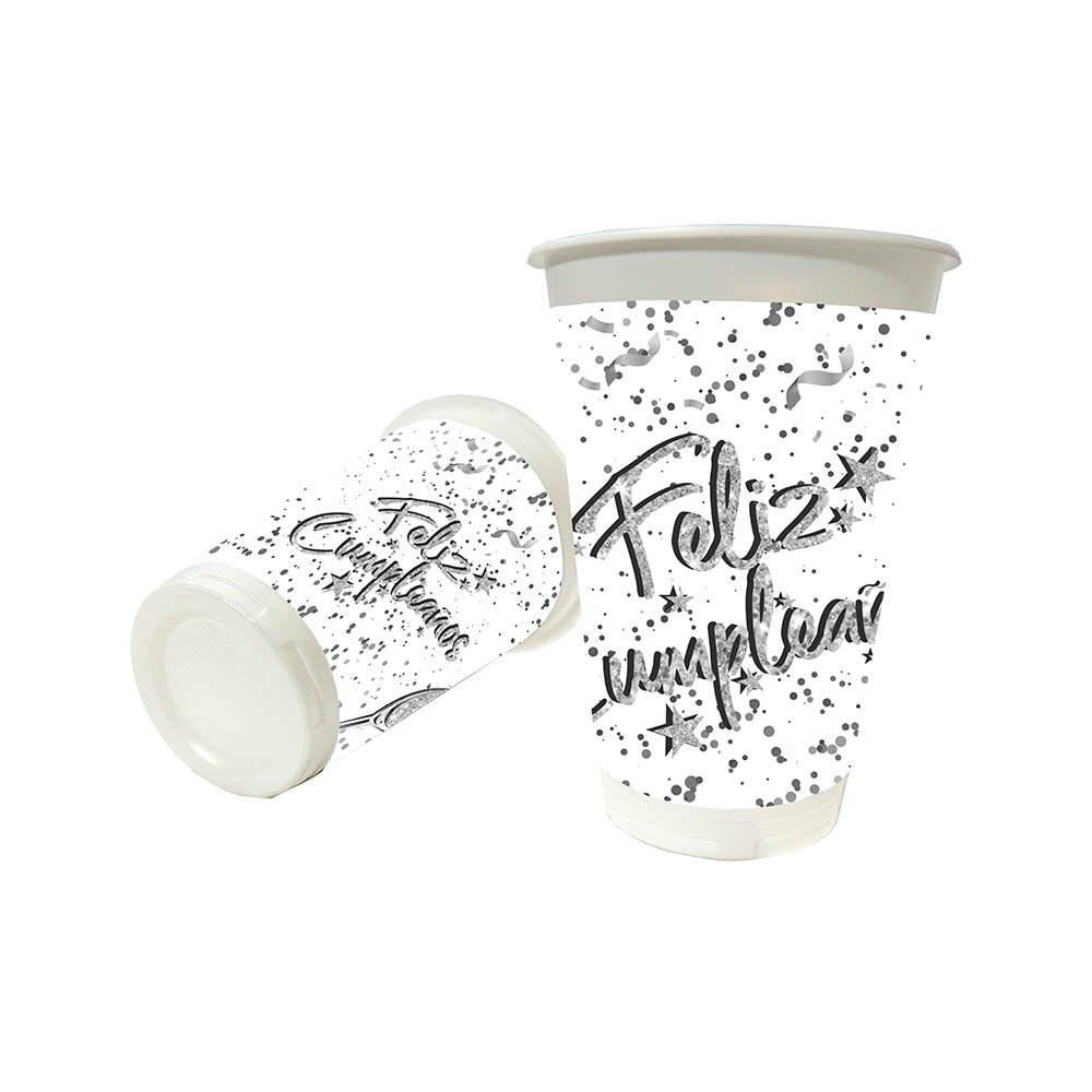 VASO TEMATICO X 12 FELIZ CUMPLE F-B-P