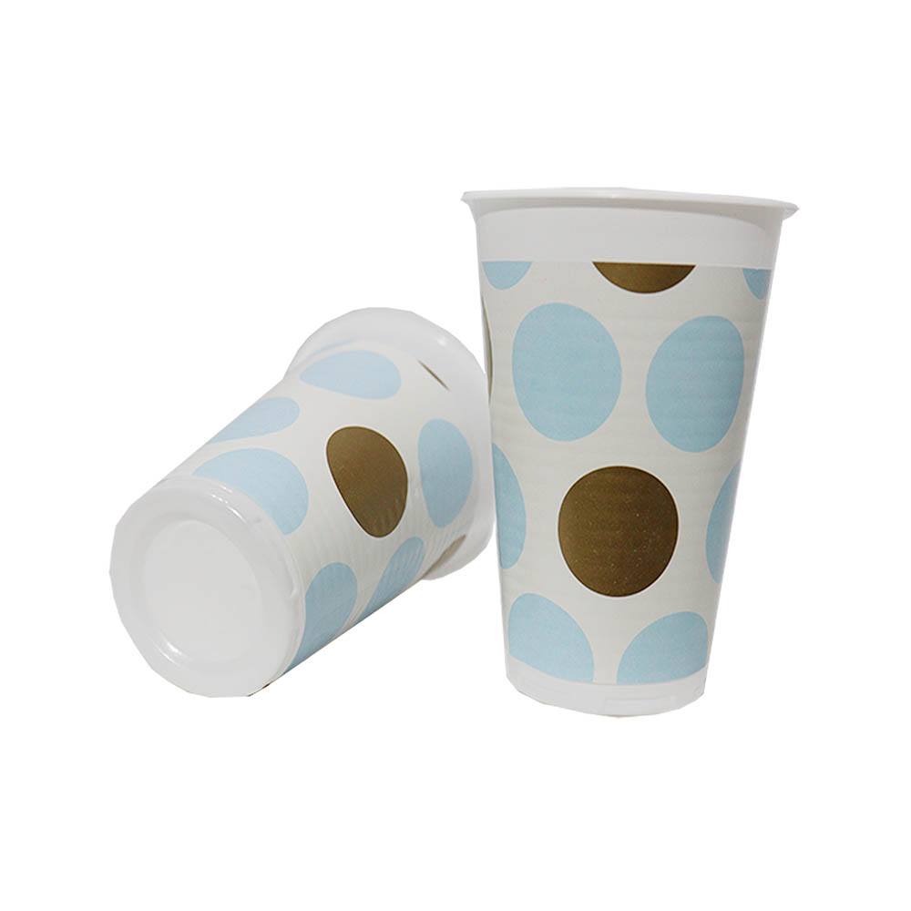 VASO TEMATICO X 12 POLKA AZUL CLARO DORADO