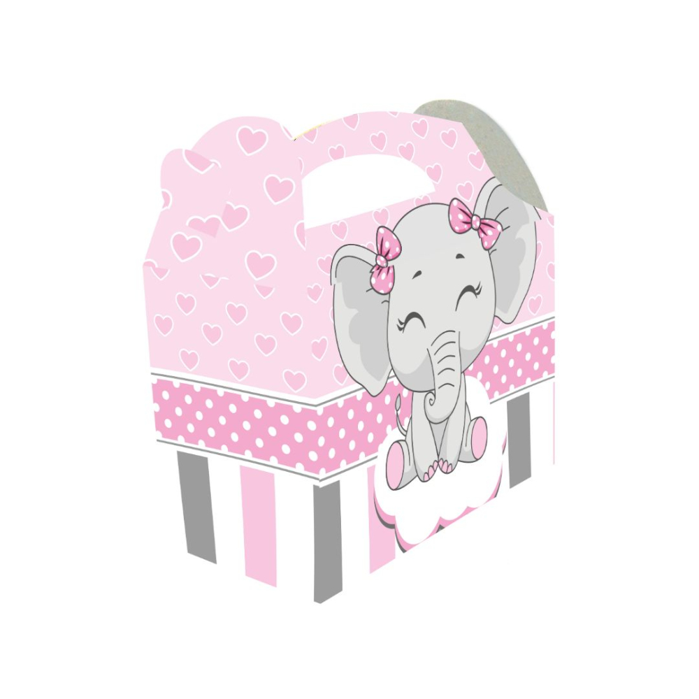 CAJA TEMATICA X 6 ELEFANTE GRIS ROSADO