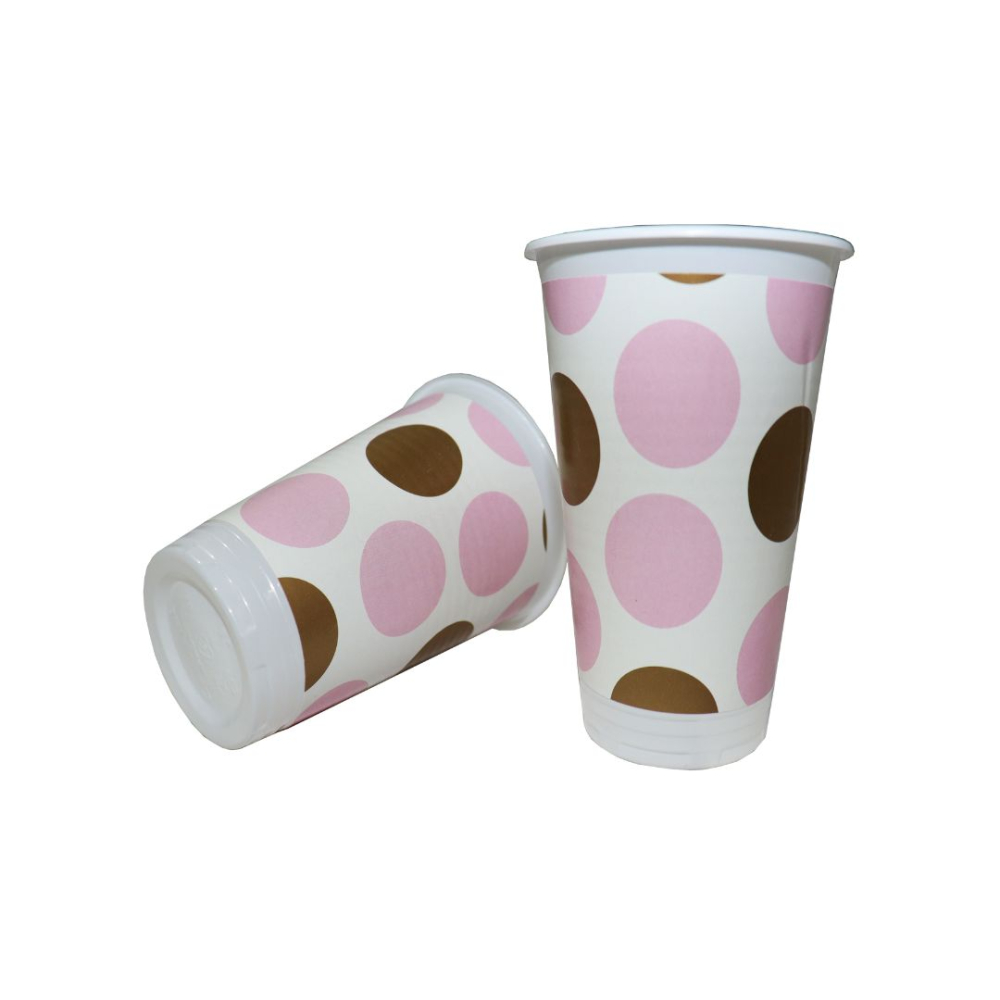 VASO TEMATICO X 12 POLKA ROSADO DORADO