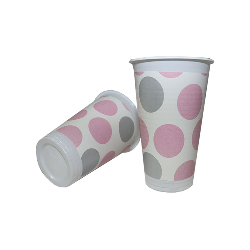 VASO TEMATICO X 12 POLKA ROSADO PLATEADO