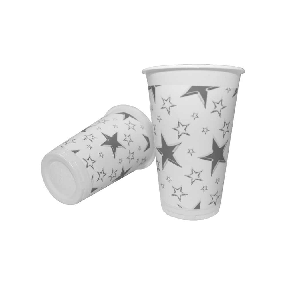 VASO TEMATICO X 12 F/B ESTRELLA PLATEADO