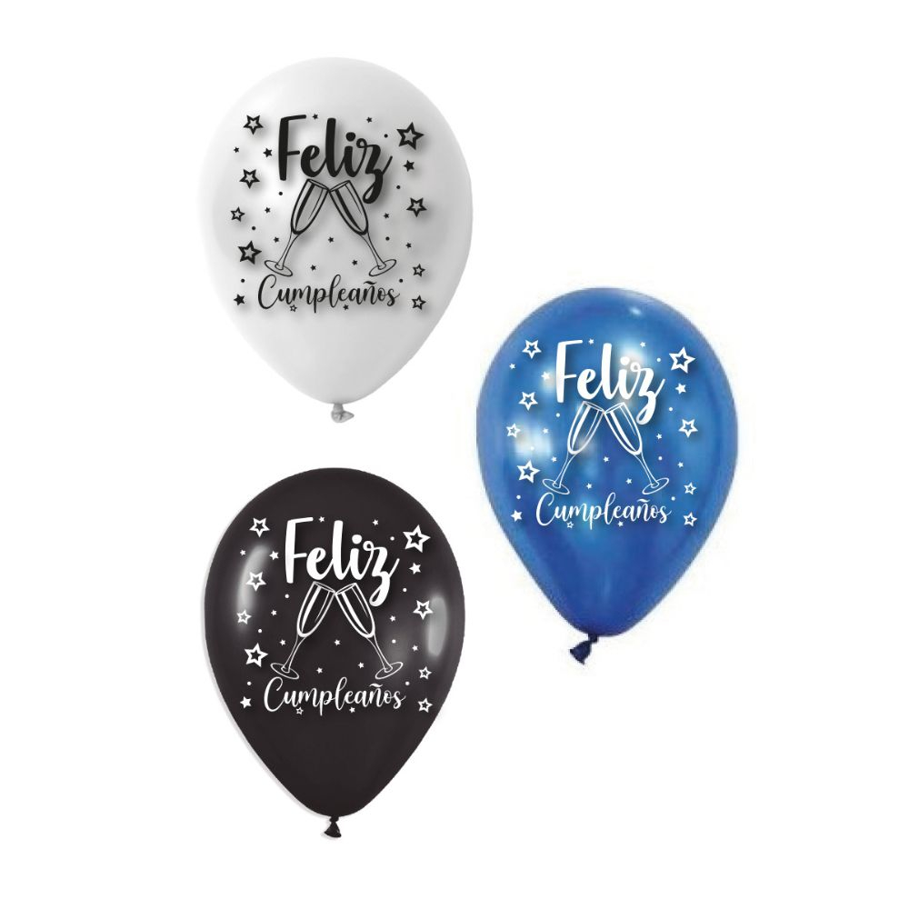 GLOBO SURTI PROMOCION  COPAS FELIZ C/PERLA/AZUL R/NEG