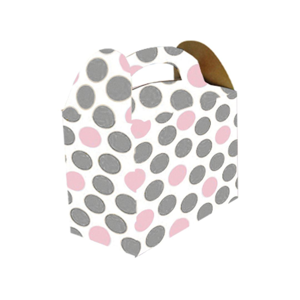 CAJA TEMATICA X 6 POLKA ROSADO PLATEADO