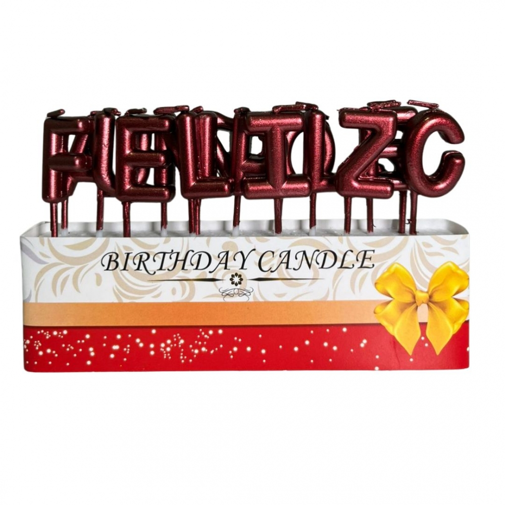 VELA LETRAS FELIZ CUMPLEAÑOS METALIZADA  ROJO