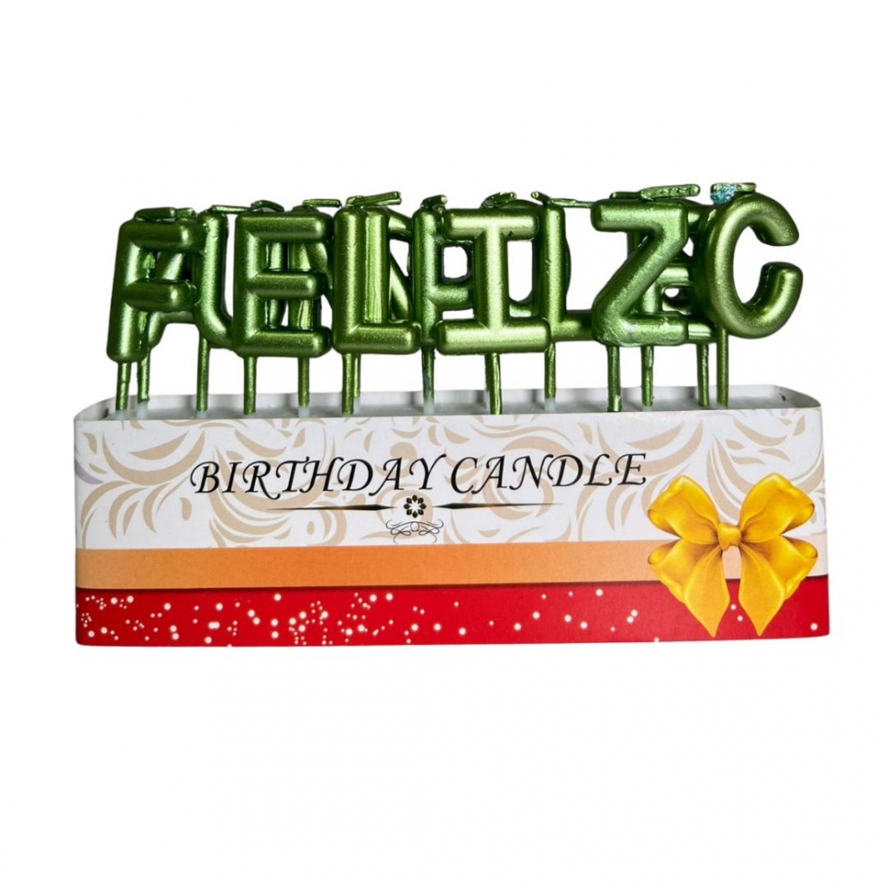 VELA LETRAS FELIZ CUMPLEAÑOS METALIZADA  VERDE