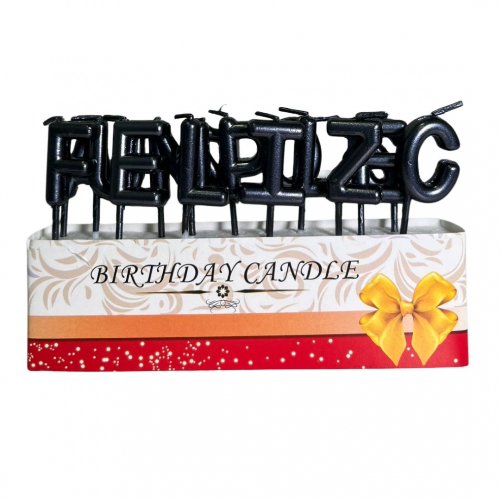 VELA LETRAS FELIZ CUMPLEAÑOS METALIZADA  NEGRO<br>