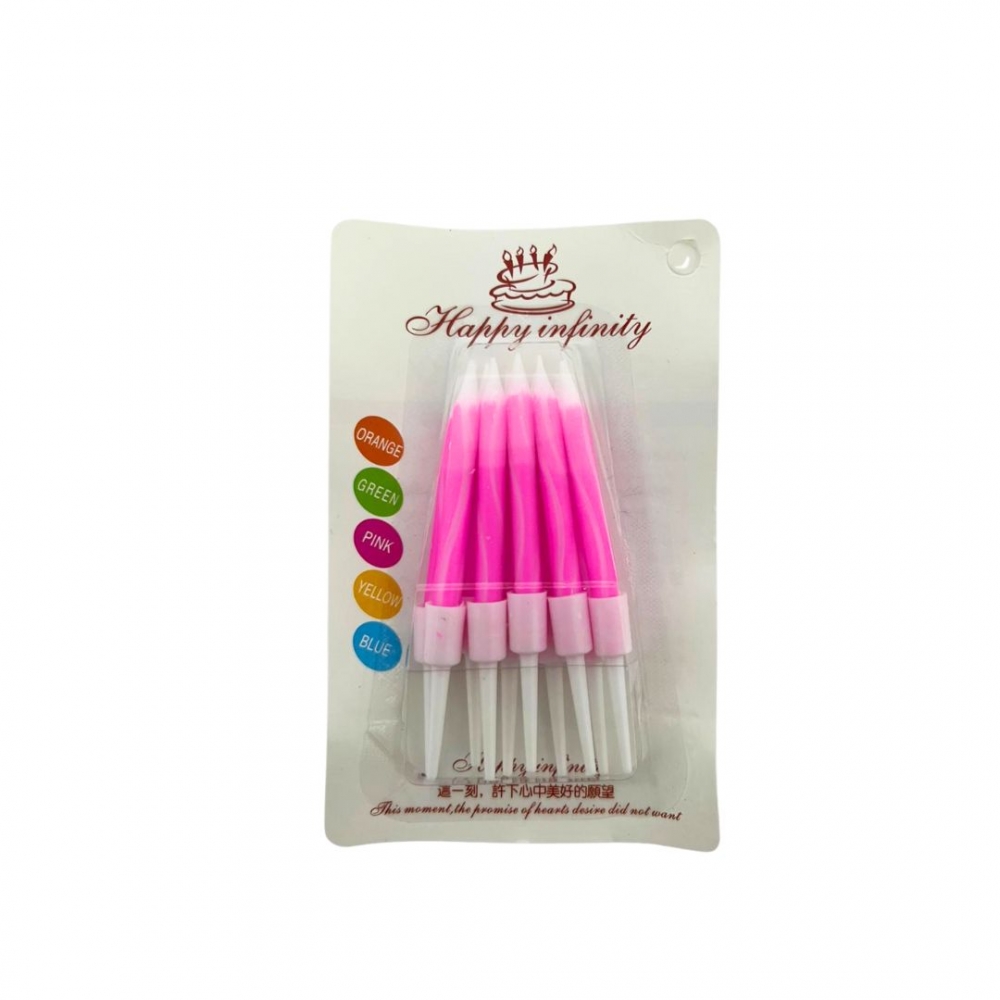 VELA PALITO NEON CURVADA PEQUEÑA X 10  ROSADO