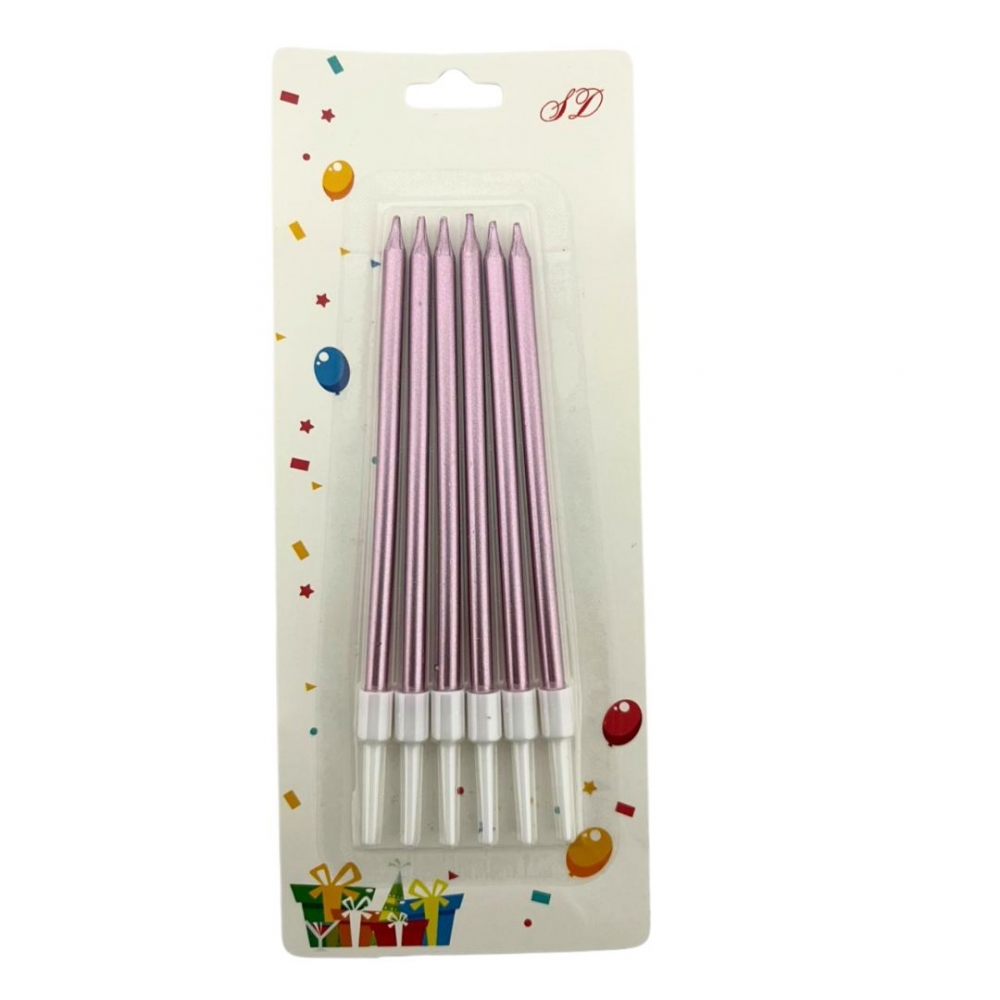 VELA PALITO METALIZADA X 6  ROSADO