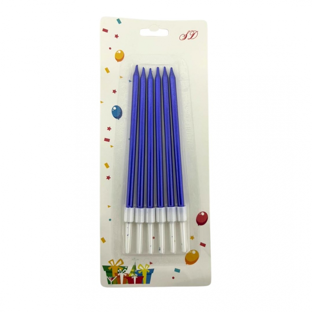 VELA PALITO METALIZADA X 6  AZUL