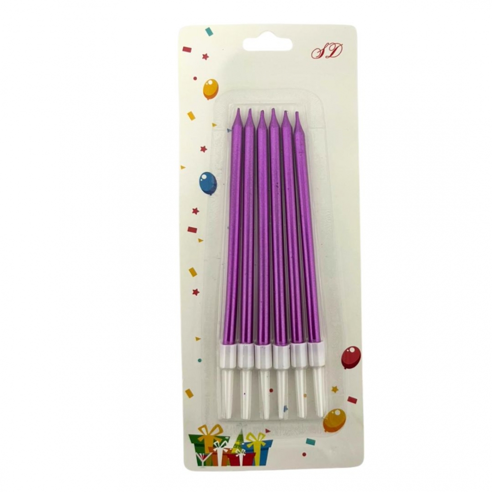 VELA PALITO METALIZADA X 6  FUCSIA