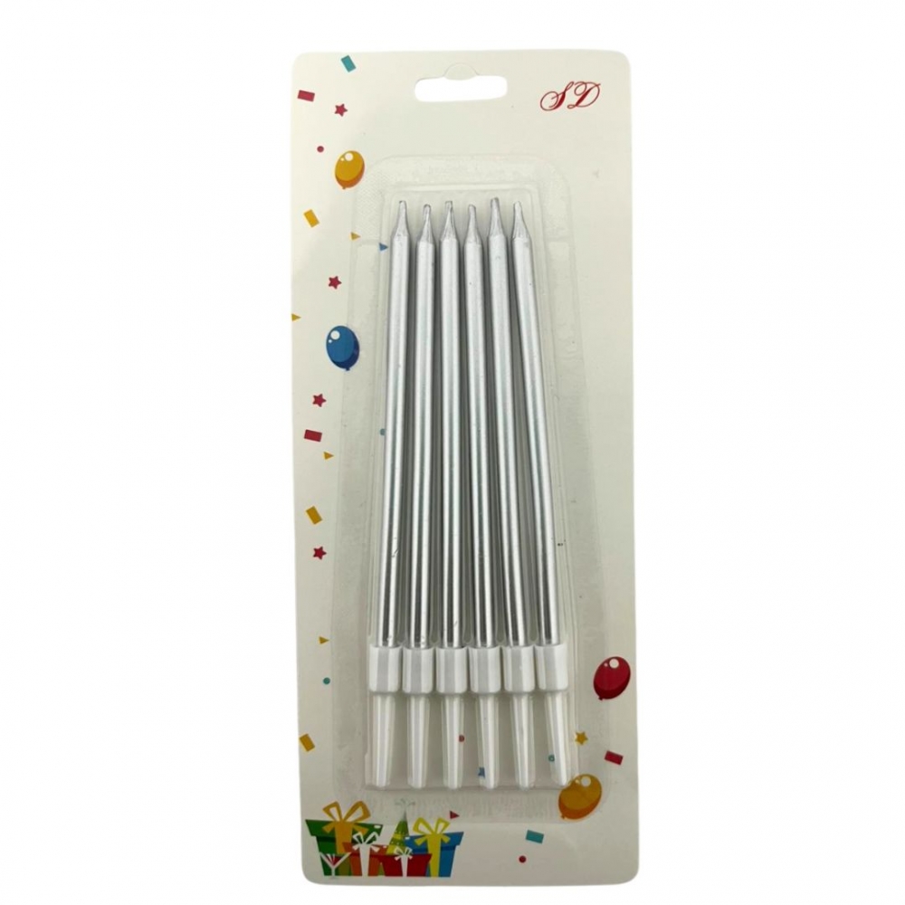VELA PALITO METALIZADA X 6  PLATEADO<br>