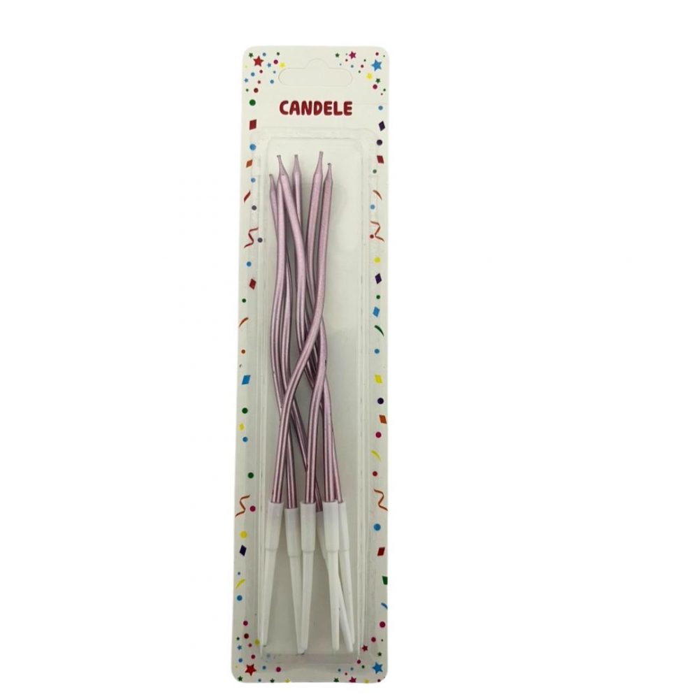 VELA ESPIRAL METALIZADA X 6  ROSADO