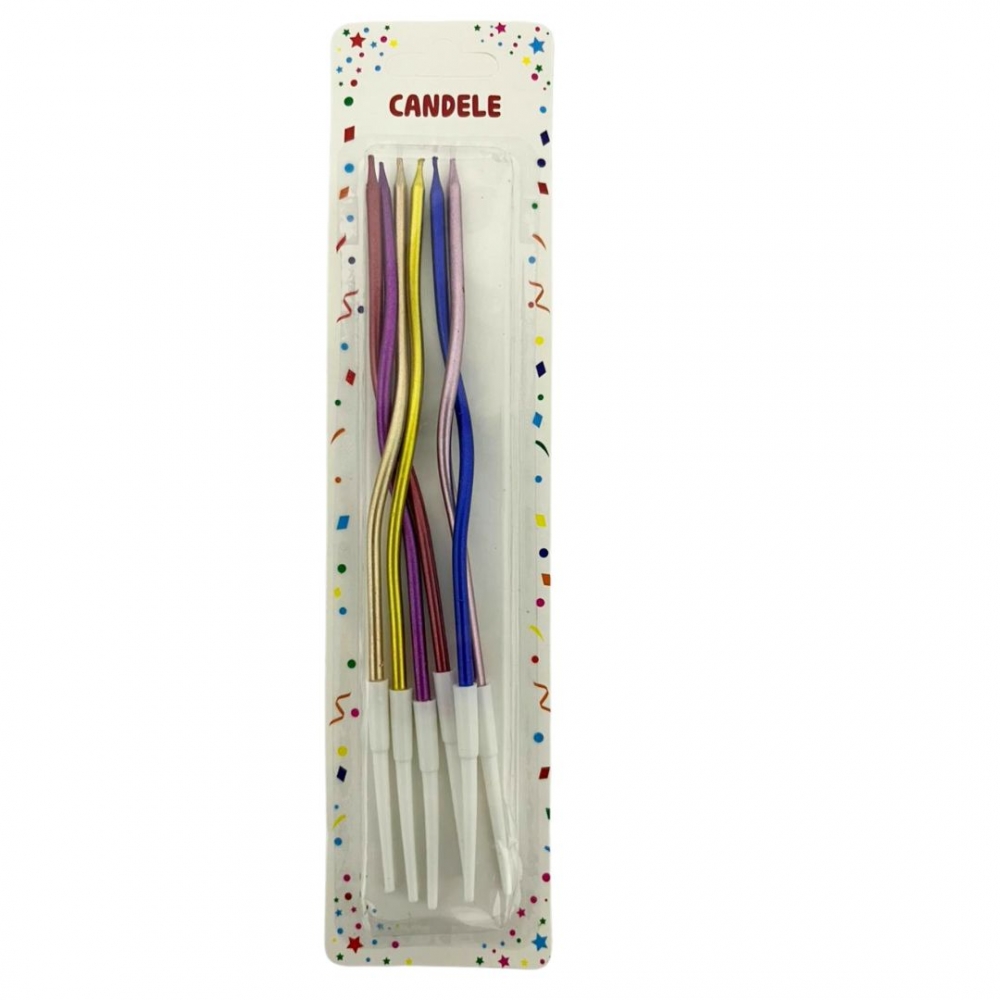 VELA ESPIRAL METALIZADA X 6  MULTICOLOR