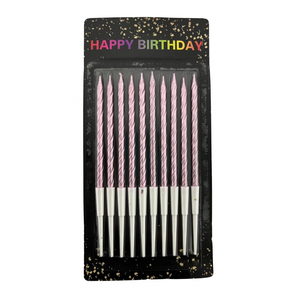 VELA PALITO ENTORCHADA METALIZADA X 10  ROSADO