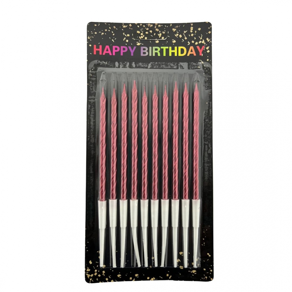 VELA PALITO ENTORCHADA METALIZADA X 10  ROJO<br>