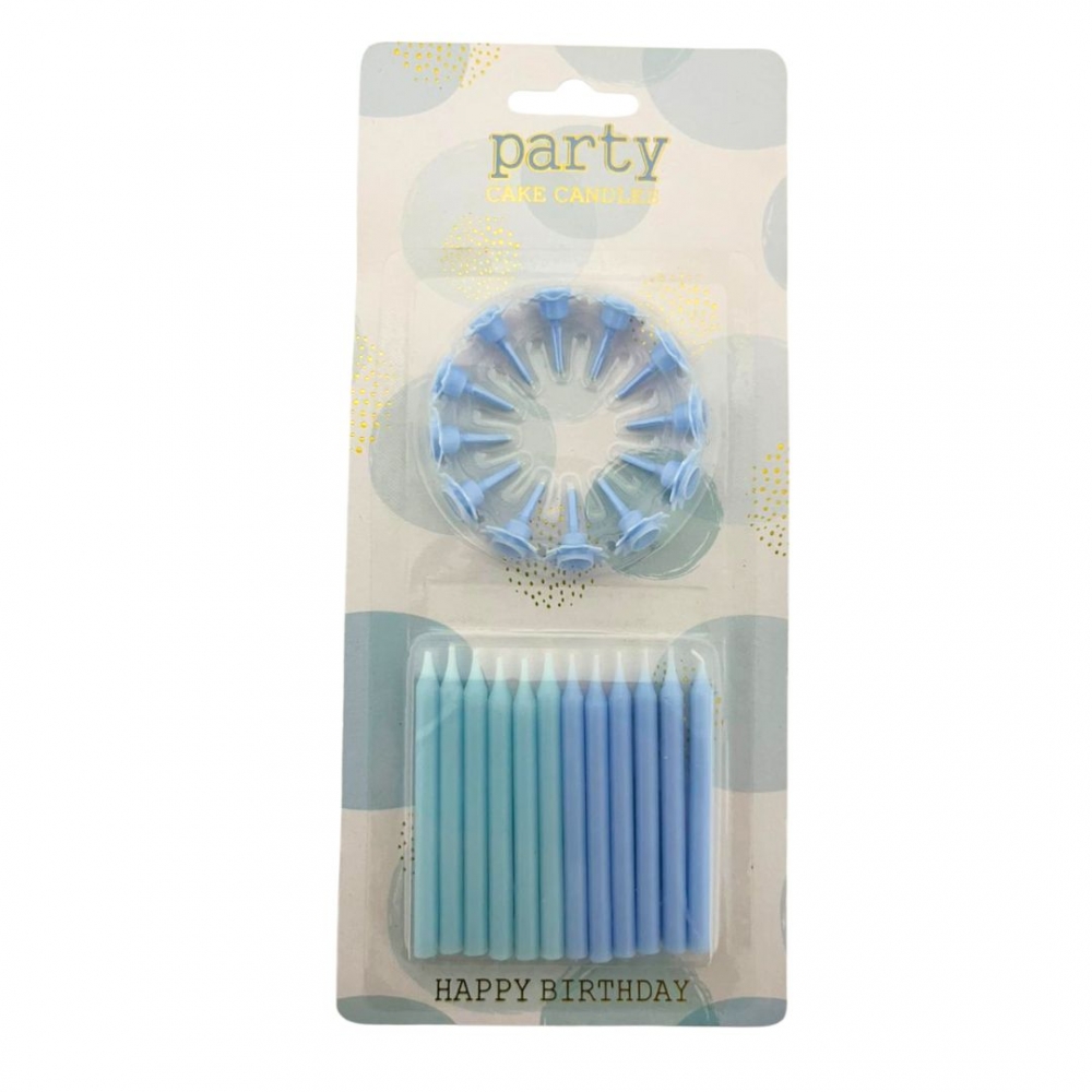 VELA PALITO + SOPORTE PASTEL X 12  AZUL<br>