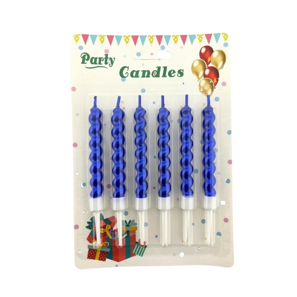 VELA ENTORCHADA CROMADA X 6  AZUL
