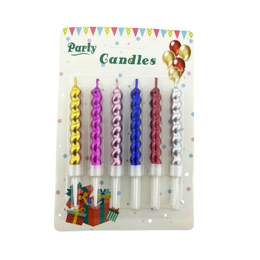 VELA ENTORCHADA CROMADA X 6  MULTICOLOR