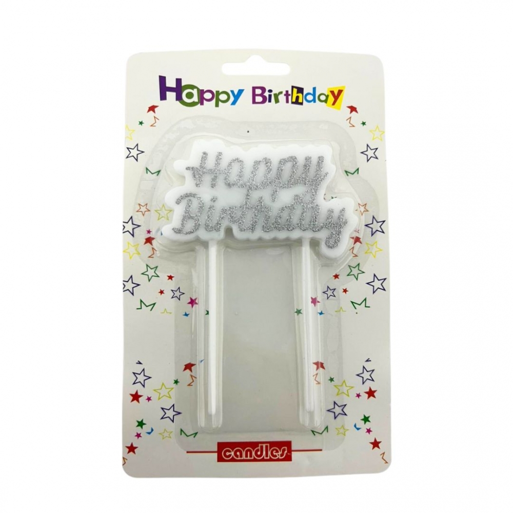 VELA BLOQUE HAPPY BIRTHDAY  PLATEADO<br>