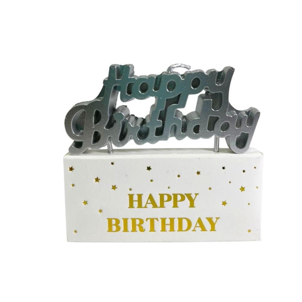 VELA LETRERO HAPPY BIRTHDAY  PLATEADO<br>